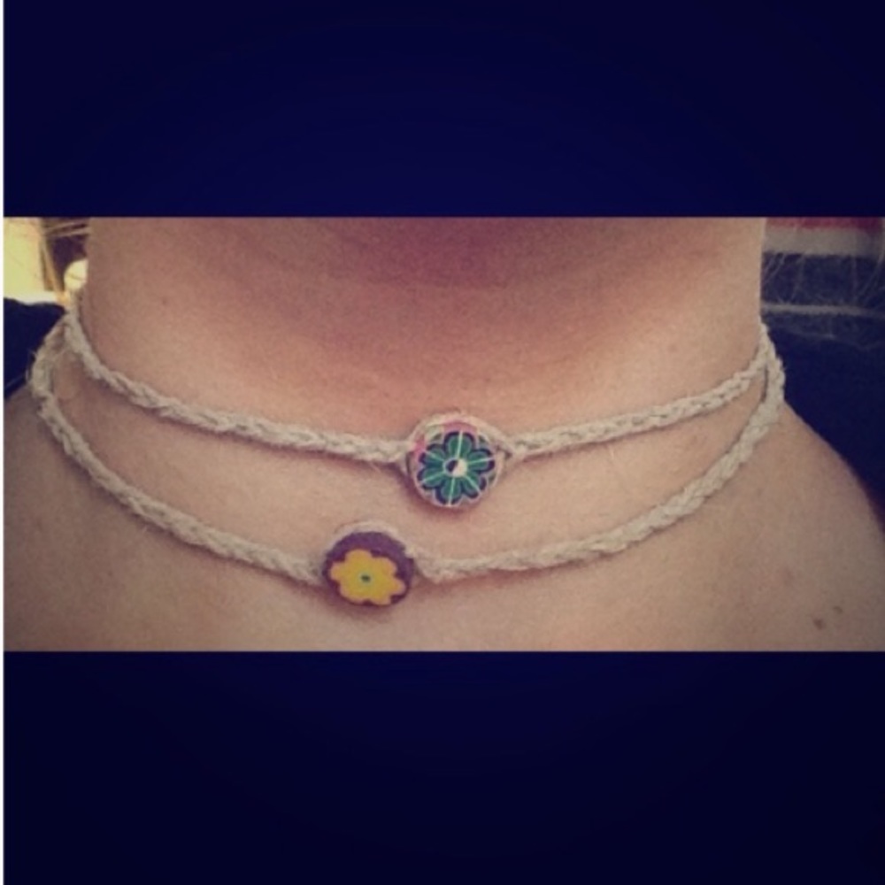 Hemp flower Fimo choker necklace